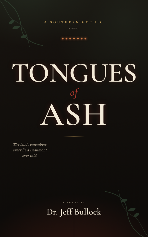 Tongues of Ash, a Southern gothic novel by Dr. Jeff Bullock, front cover